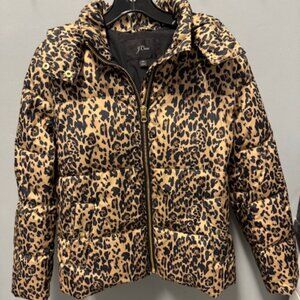 J Crew Leopard Puffer Jacket with detachable Hood  Size XS